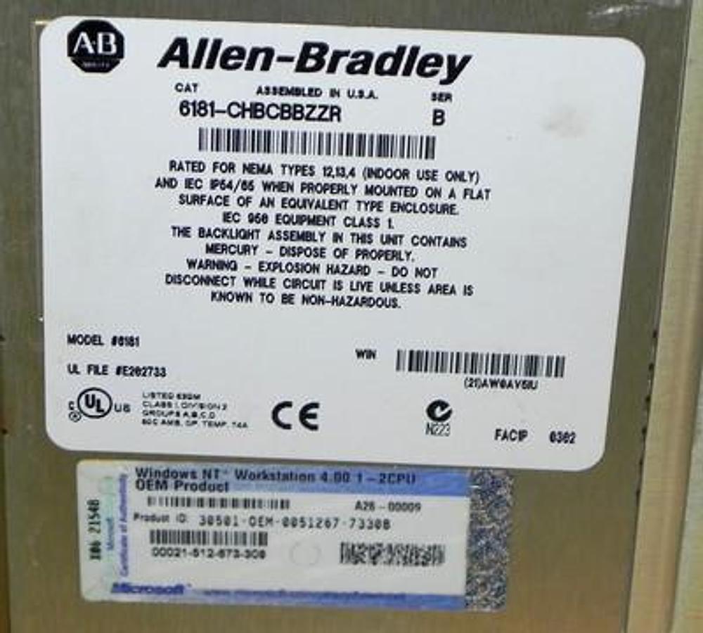 Used ALLEN BRADLEY 6181-CHBCBBZZR INDUSTRIAL COMPUTER 6181CHBCBBZZR SER. B