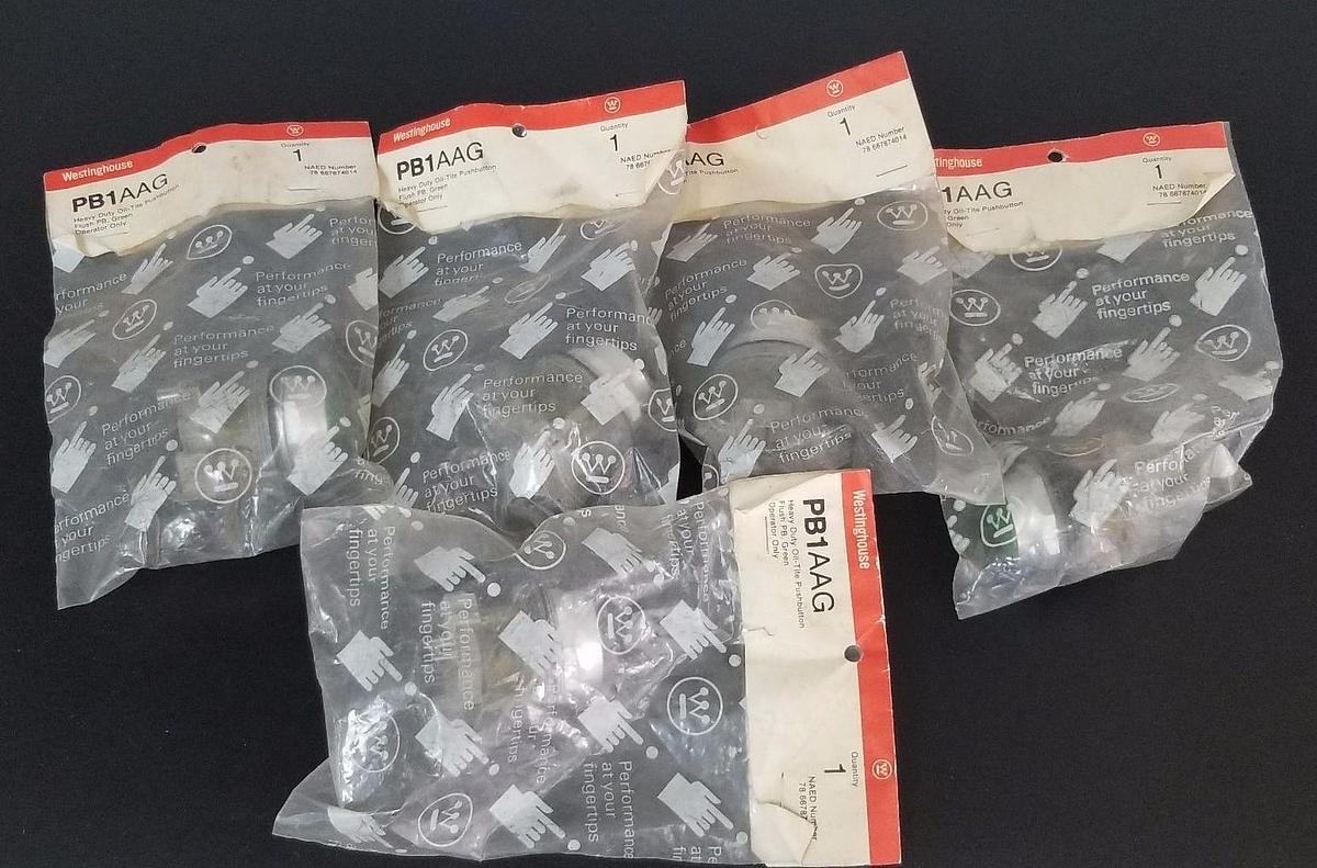 Used LOT OF 5 NEW WESTINGHOUSE PB1AAG FLUSH PUSHBUTTONS GREEN OPERATOR ONLY
