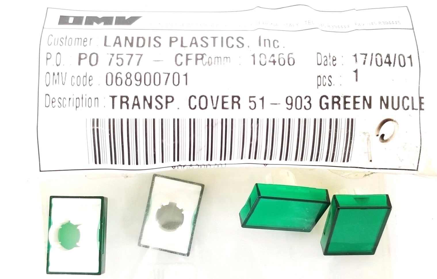 Used LOT OF 5 NEW OMV 068900701 TRANSP. COVER 51-903 GREEN NUCLE