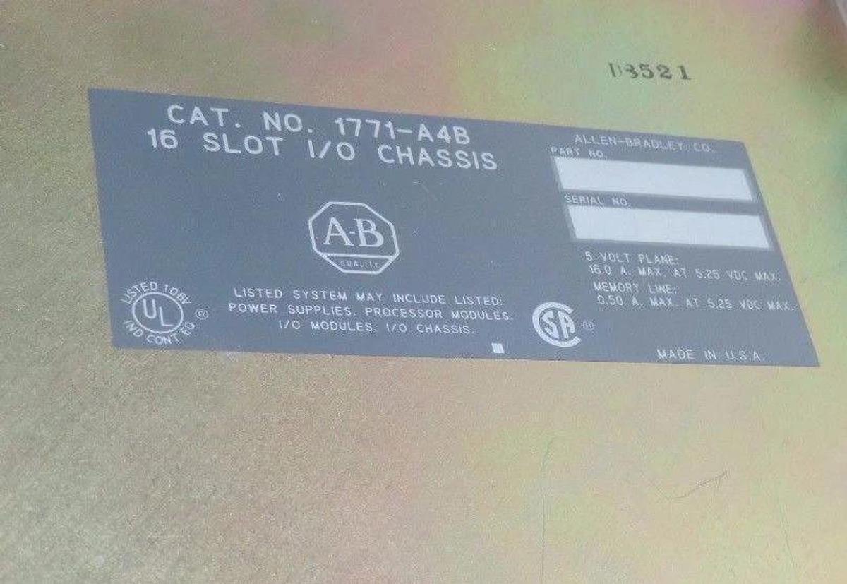 Used ALLEN BRADLEY 1771-A4B 16 SLOT I/O CHASSIS W/ 1771-P2 POWER SUPPLY