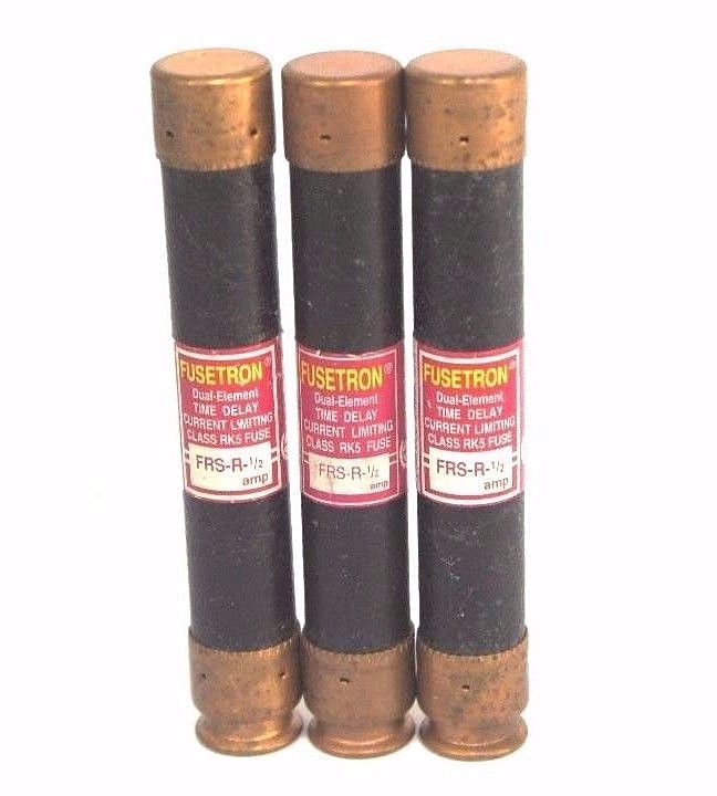 Used LOT OF 3 NEW FUSETRON FRS-R-1/2 DUAL ELEMENT TIME DELAY CLASS RK5 FUSES