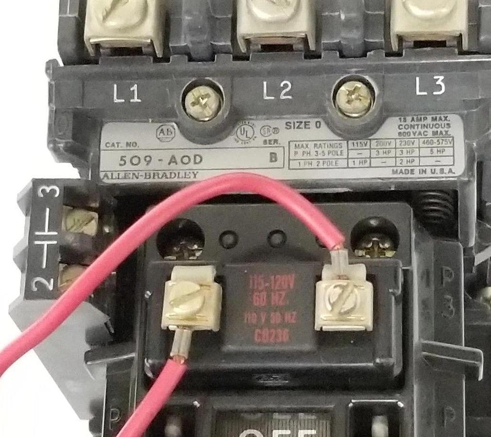 Used ALLEN BRADLEY 509-AOD NON REVERSING STARTER SER. B, 115-120VAC CB236 , 50/60HZ