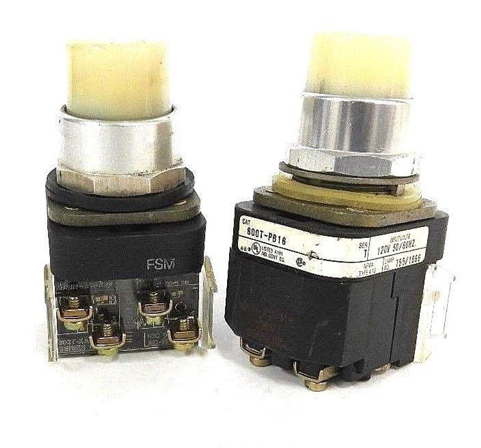 Used LOT OF 2 ALLEN BRADLEY 800T-PB16 PUSHBUTTONS SER. T WHITE CAPS 800T-XA SER. D