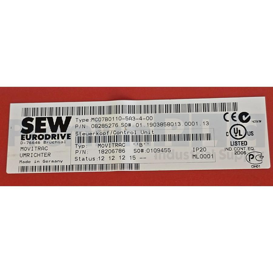 SEW MC07B0110-5A3-4-00 MOVITRAC B INVERTER 08285276 w/ MDX60A0110-5A3-4-00 NSNP