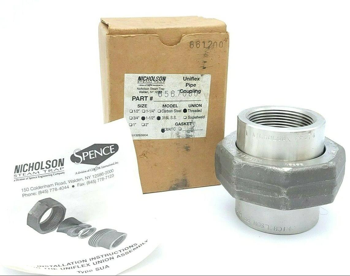 Used NIB NICHOLSON 6567000 UNIFLEX PIPE COUPLING 1-1/2'' 316L S.S.