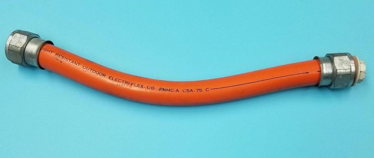 Used ELECTRIFLEX FNMC-A CONDUIT CSA-75 C, ~15" LENGTH, FNMCA W/ 3/4" STNM CONNECTORS