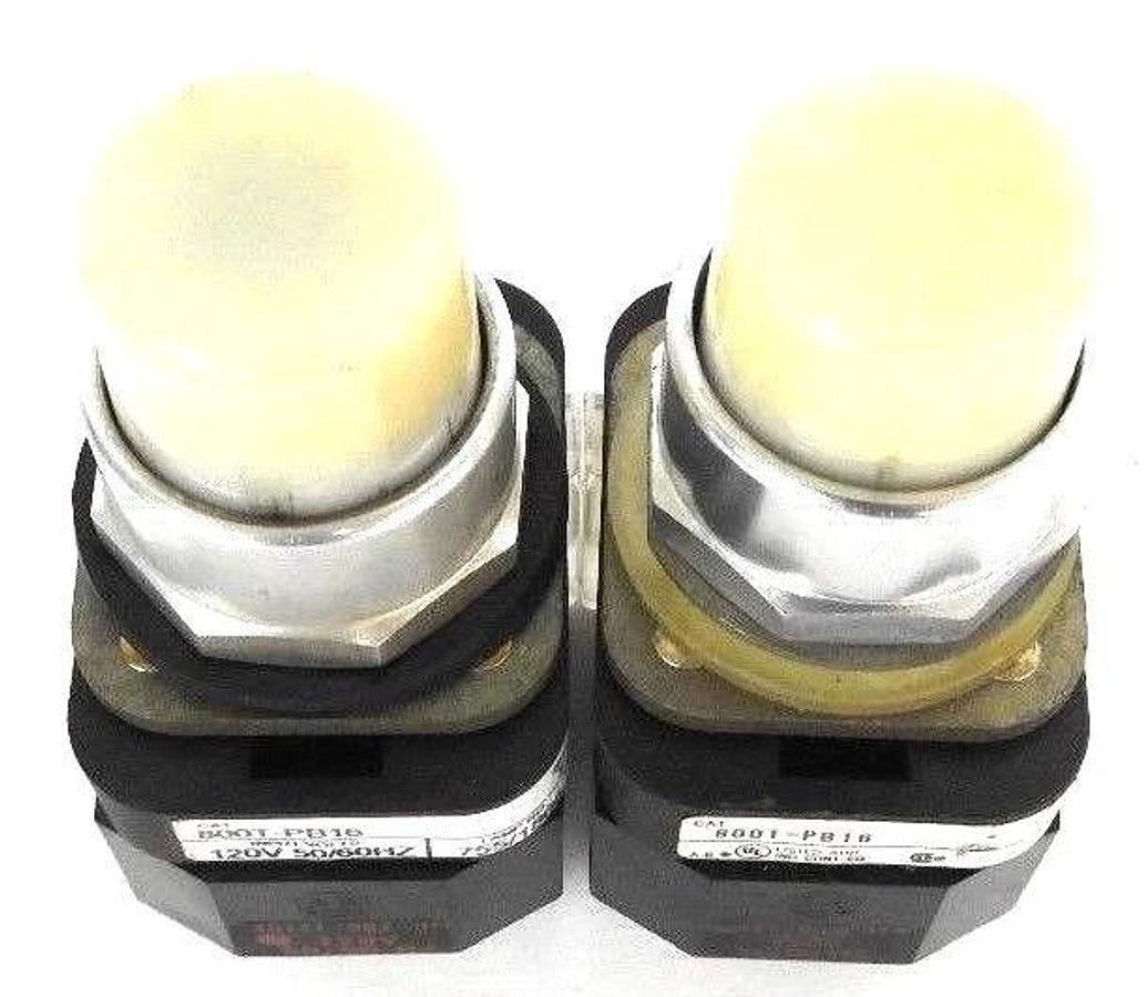Used LOT OF 2 ALLEN BRADLEY 800T-PB16 PUSHBUTTONS SER. T WHITE CAPS 800T-XA SER. D