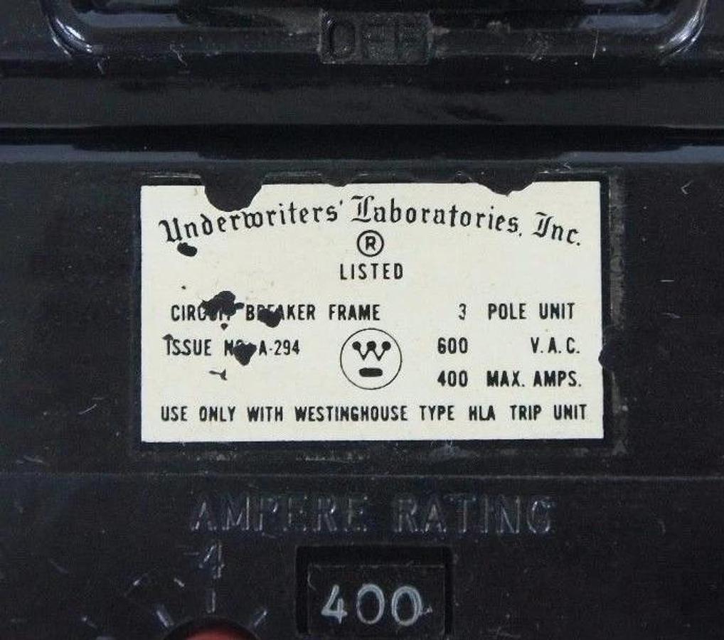 Used WESTINGHOUSE 186P335H01 CIRCUIT BREAKER ISSUE NO. A-294 W/ TYPE HLA TRIP UNIT