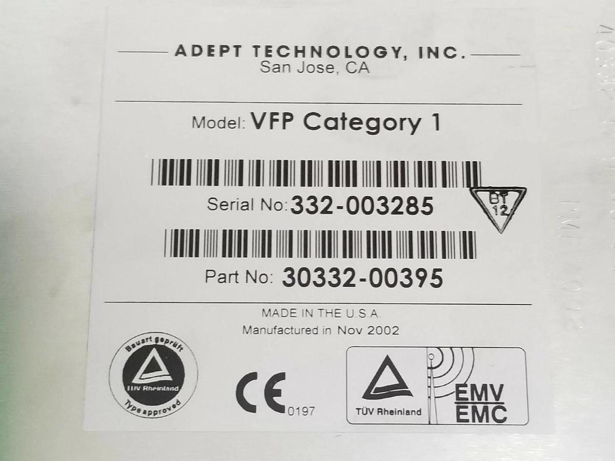 Used ADEPT TECH. MODEL: VFP CATEGORY 1 CONTROL PANEL PART NO: 30332-00395 W/O KEYS