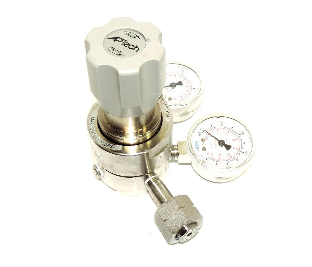 Used APTECH AK1210SH 5PC 4 4 0 10 2 330 PRESSURE REGULATOR VALVE W/ GAUGES