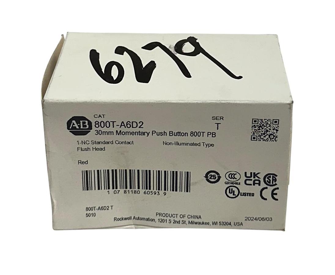 Used ALLEN BRADLEY 800T-A6D2 /T 30mm MOMENTARY PUSH BUTTON 800T FLUSH HEAD RED NSMP