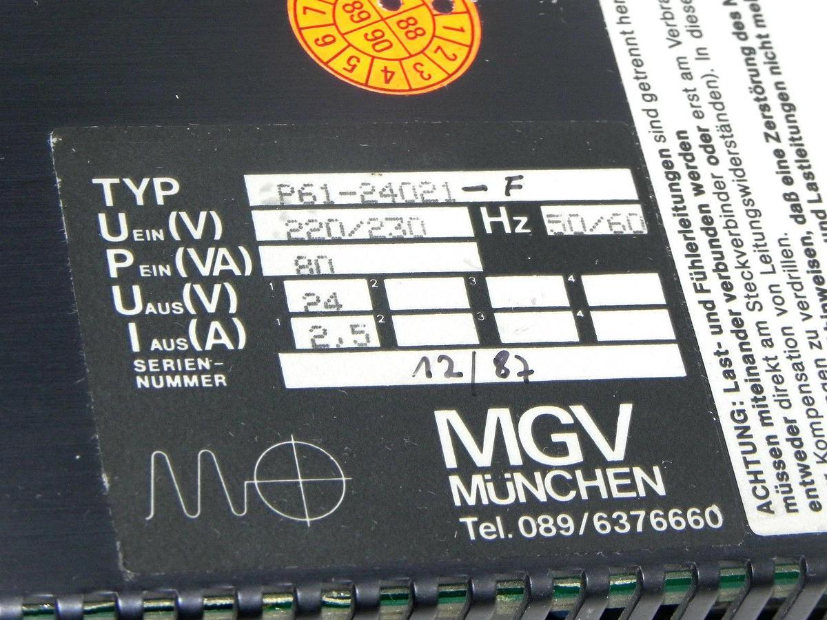 Used MGV P61-24021-F POWER SUPPLY 220/230, 50/60HZ P6124021F