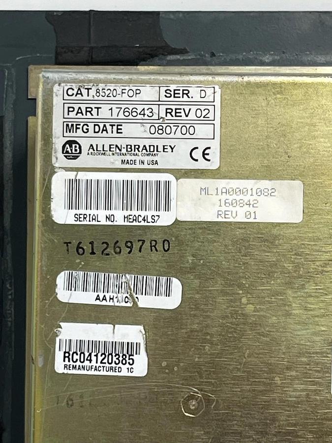 Used Allen Bradley 8520-FOP /D 9/Series Operator Interface 10.5" 176643 Rev 02 (read)