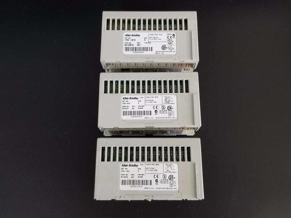 Used LOT OF 3 ALLEN BRADLEY 1794-IB16 FLEX I/O MODULES SER. A REV. A01, 1794IB16