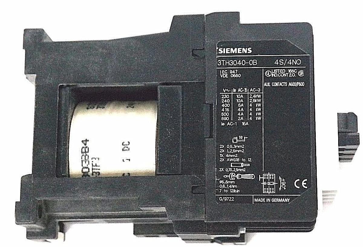 NIB SIEMENS 3TH30 40-0BB4 CONTROL RELAY 3TH30400BB4, 24V