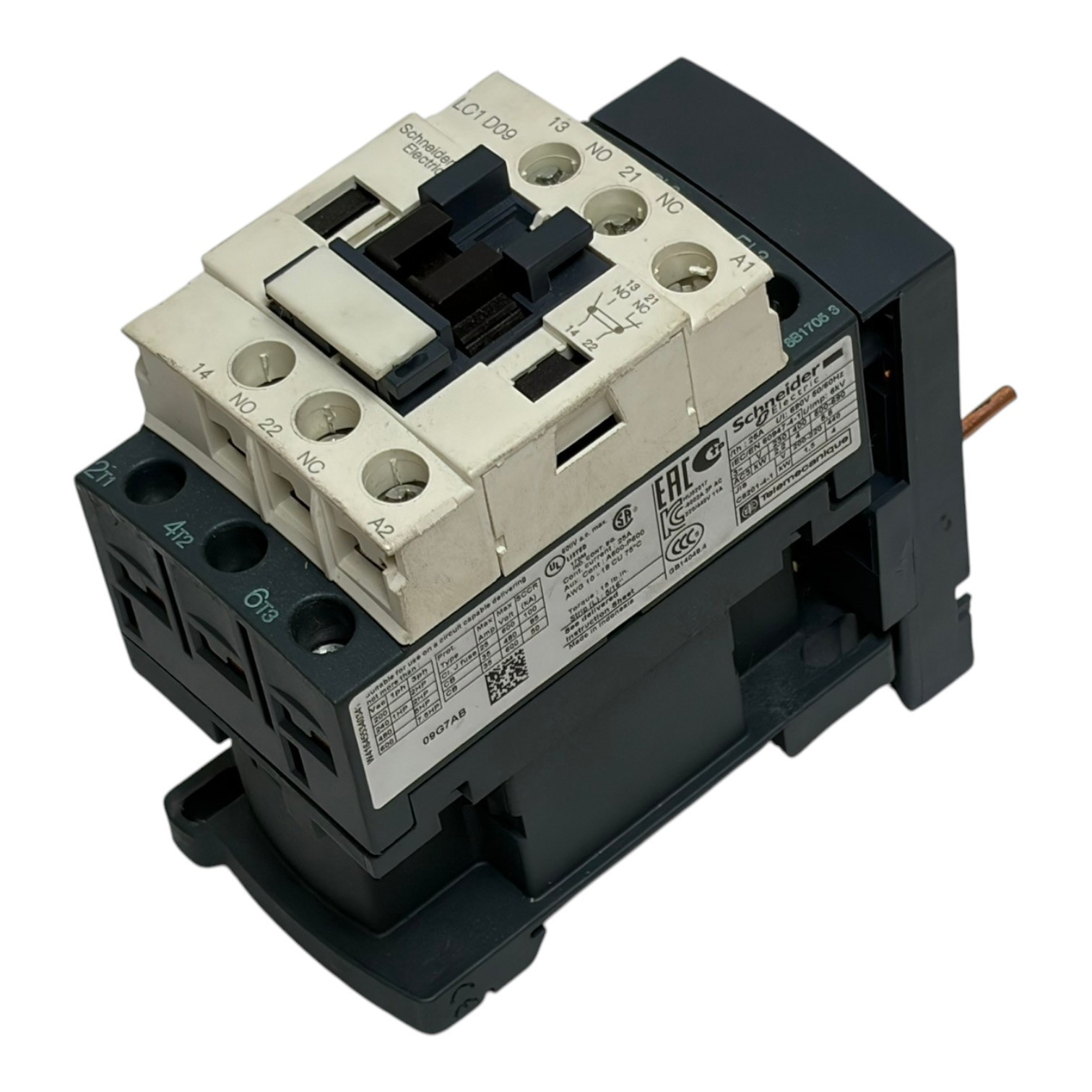 Used Schneider Electric LC1D09 TeSys 3-Pole Contactor with LAD4BB Adapter