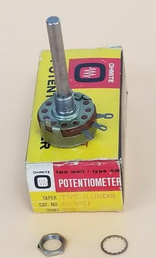 Used NIB OHMITE CU-5011 POTENTIOMETER 500-OHMS TYPE: AB U-LINEAR, CU5011