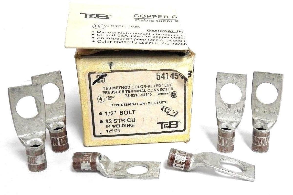 Used LOT OF 6 NIB THOMAS & BETTS 54145 BROWN TERMINAL LUG CONNECTORS 1/2" BOLT