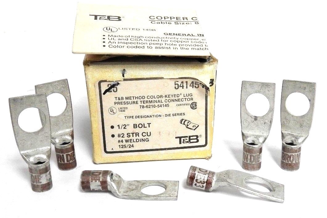Used LOT OF 6 NIB THOMAS & BETTS 54145 BROWN TERMINAL LUG CONNECTORS 1/2" BOLT