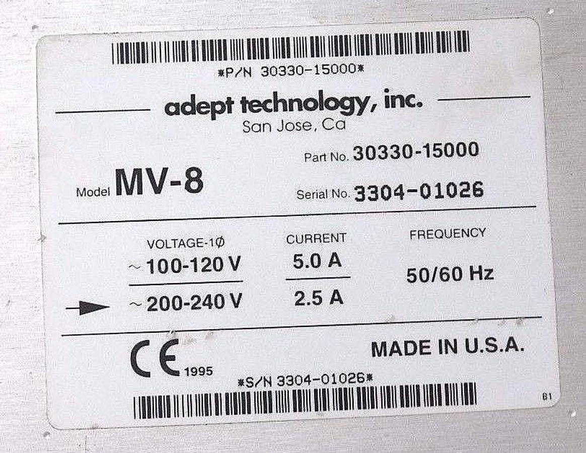 Used ADEPT TECHNOLOGY INC MV-8 CONTROLLER RACK P/N 30330-15000 200-240V, 2.5A, 50/60H