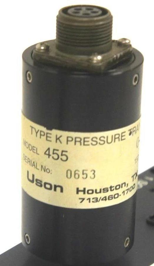 Used USON TYPE K PRESSURE TRANSDUCER MODEL 455 0-50 PSIG WITH 38432 MANIFOLD