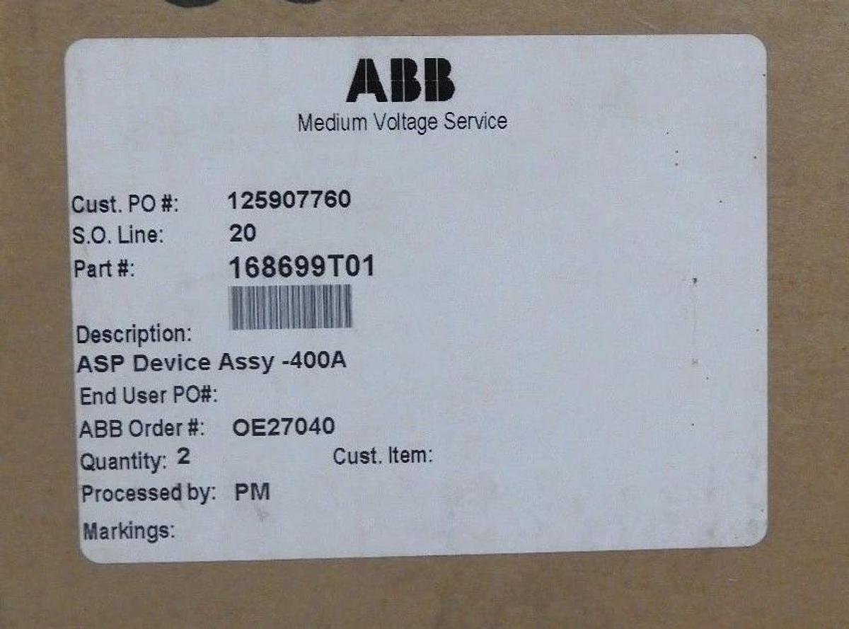 LOT OF 2 NEW ABB 168699T01 ASP DEVICE ASSEMBLIES - 400A