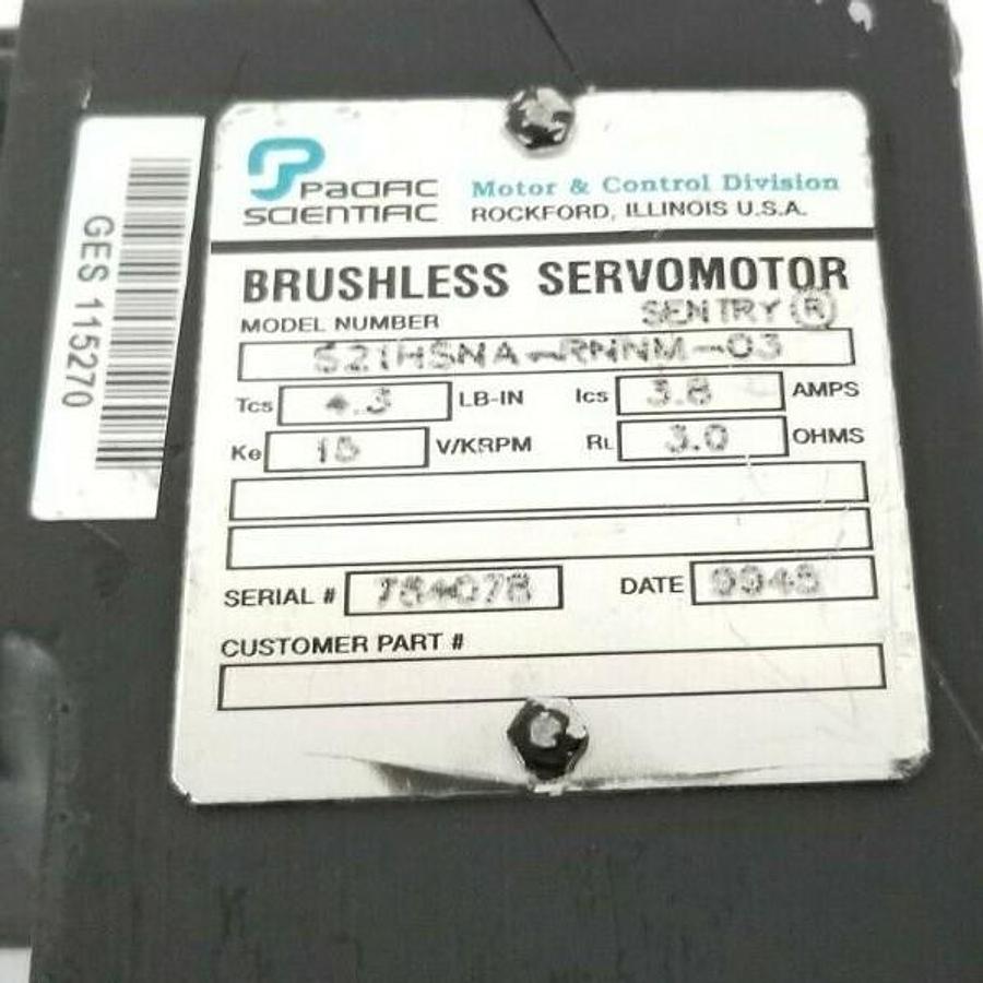 Used PACIFIC SCIENTIFIC S21HSNA-RNNM-03 SENTRY SERVO MOTOR 3.8A 3.0 OHMS (DAMAGED)