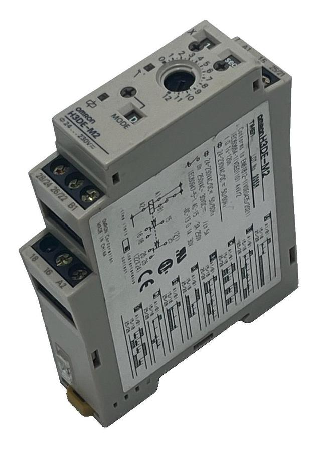 Used Omron H3DE-M2 Multi-Function Timer Relay 24-230V AC/DC DPDT DIN Rail Mount