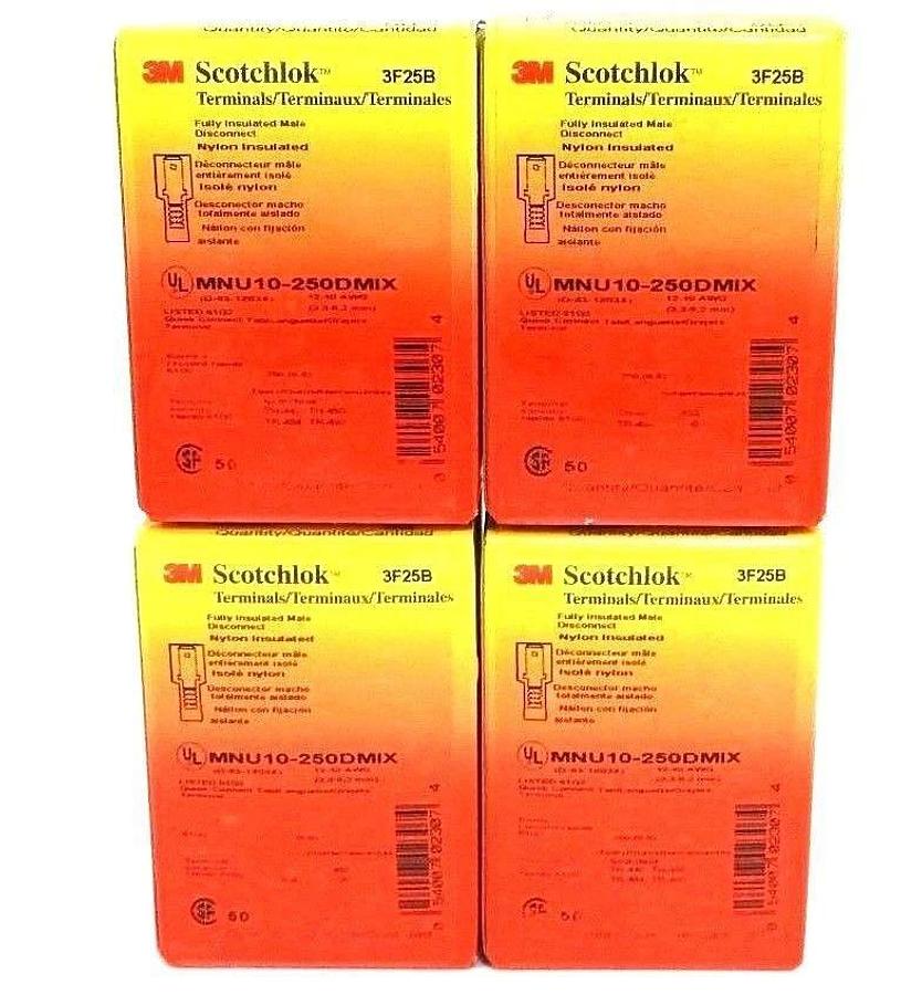 Used LOT OF 200 3M SCOTCHLOK MNU10-250DMIX TERMINALS NYLON INSULATED 12-10 AWG