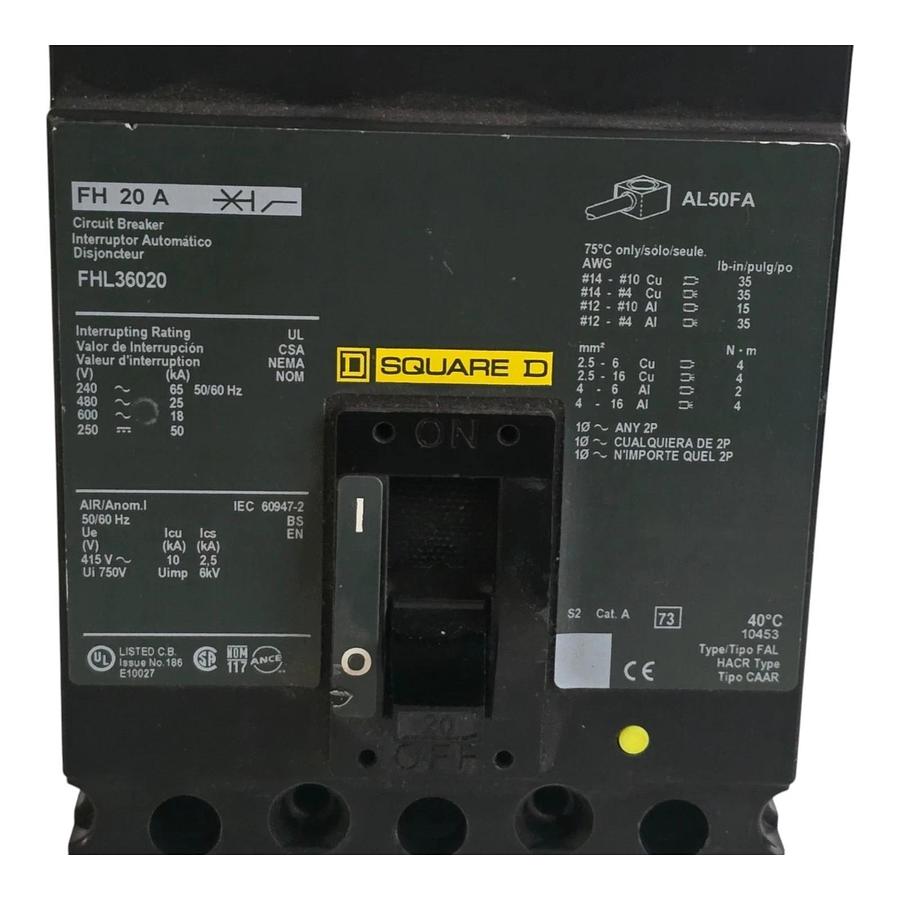 Square D FHL36020 Molded Case Circuit Breaker | 20A 3-Pole 600V F-Frame NSNP