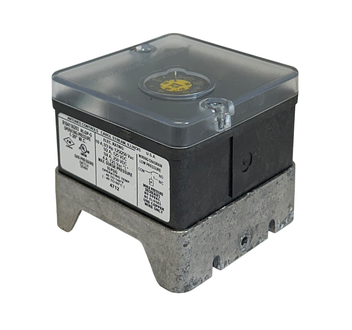 Used ANTUNES CONTROLS RLGP-G / 8104116203 GAS PRESSURE SWITCH 1-20'' W.C. 10A USNP