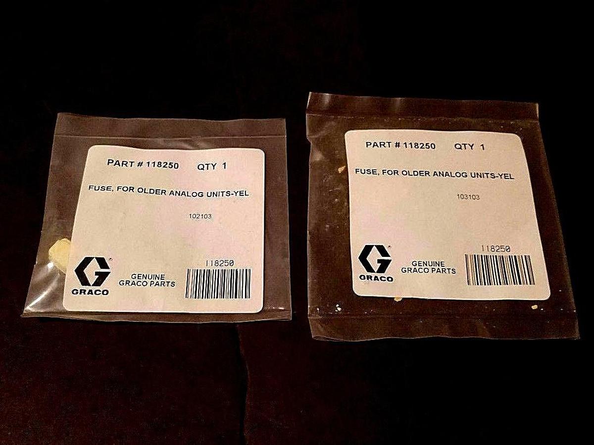Used LOT OF 2 NEW GRACO 118250 FUSES, YELLOW, 230V, 10 AMP, 050406, 118250