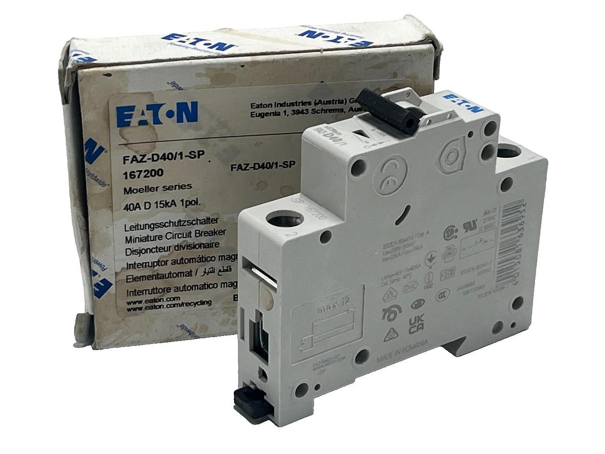 Used Eaton FAZ-D40/1-SP Miniature Circuit Breaker 40A Single Pole D Curve UL 1077