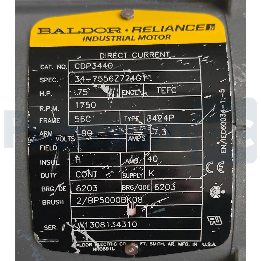 Baldor CDP3440 DC Motor 0.75HP, 1750RPM, DC, 56C, 3428P, TEFC, F1, N NSNP (read) 781568124451