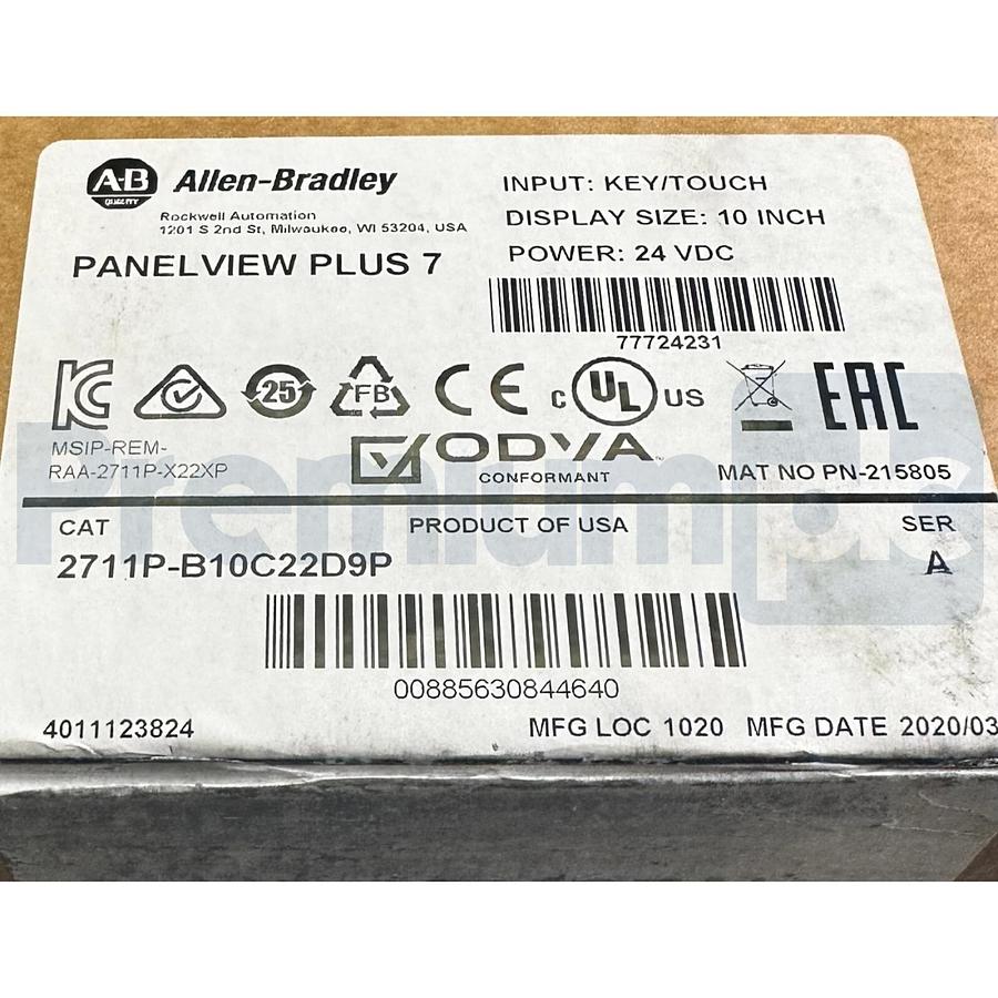 ALLEN BRADLEY 2711P-B10C22D9P /A ArmorView/PanelView Plus 7 TERMINAL 10" NSFS