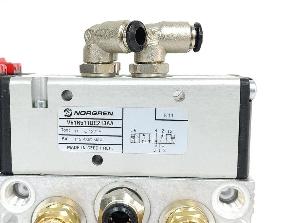 Used LOT OF 2 NEW NORGREN V61R511DC213AA VALVES WITH MANIFOLD ASSEMBLY
