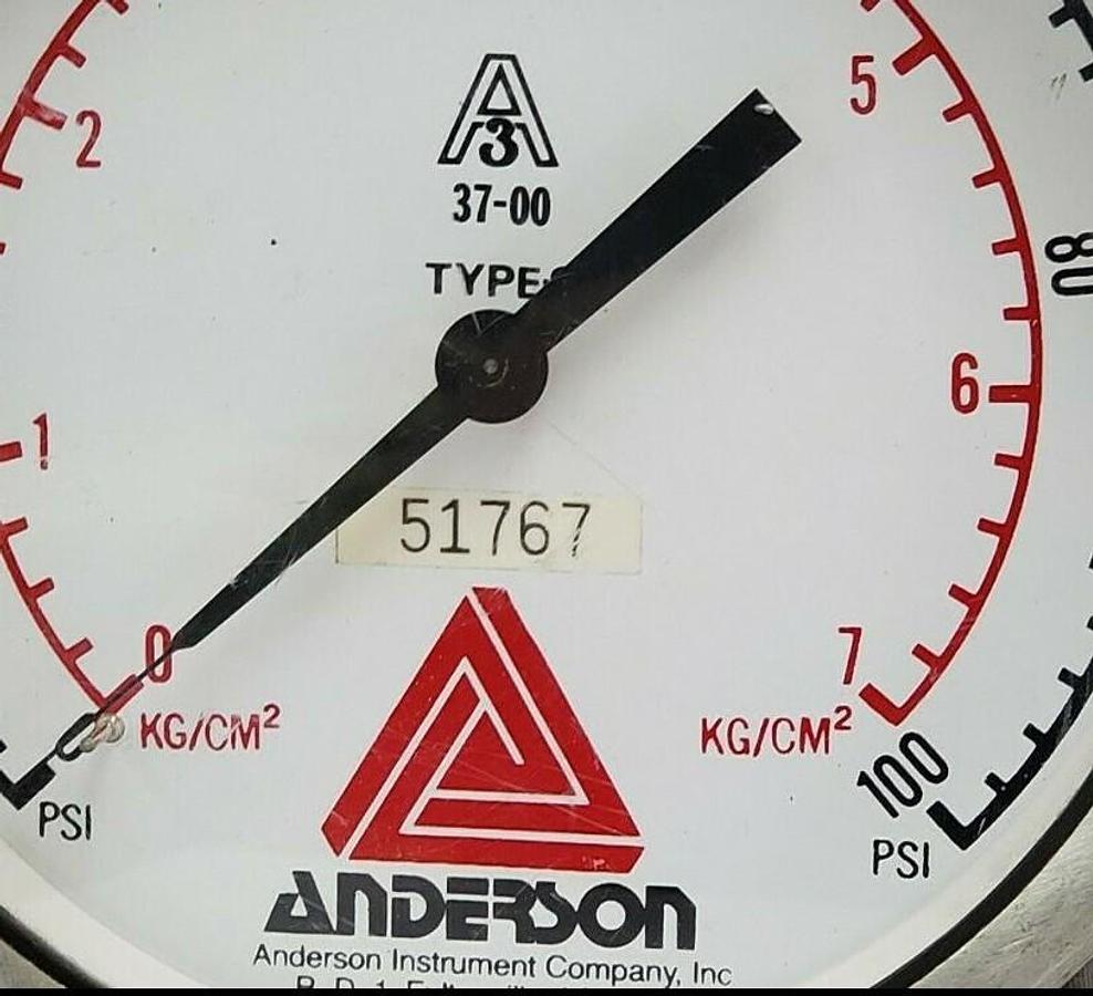 Used ANDERSON A3 37-00 TYPE S PRESSURE GAUGE, 0-100PSI, 0-7KG/CM^2, 51767
