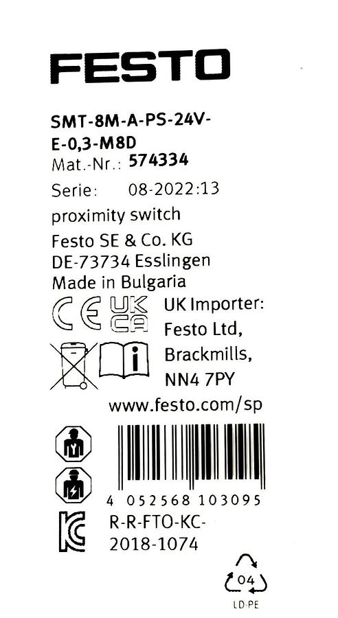 Used Festo SMT-8M-A-PS-24V-E-0,3-M8D Proximity Switch Magnetoresistive Sensor New