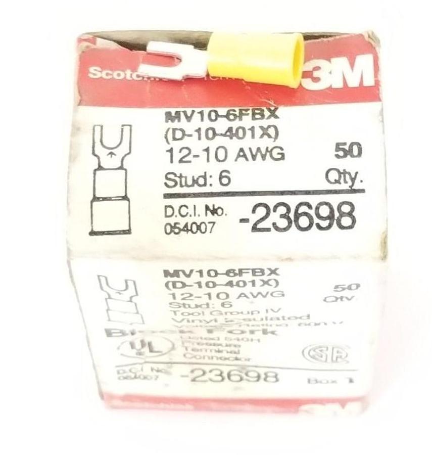 Used BOX OF 50 NEW 3M SCOTCHLOK MV10-6FBX (D-10-401X) BLOCK FORKS STUD: 6
