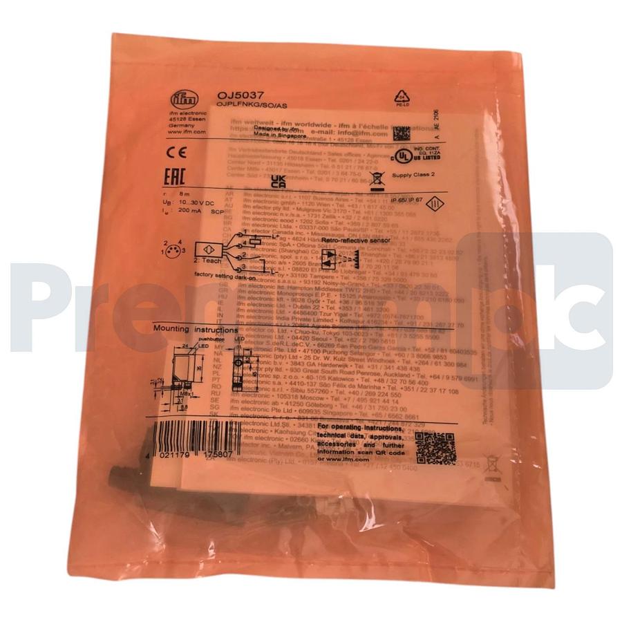 Used ifm OJ5037 Compact, Retro-reflective LASER Sensor OJPLFNKG/SO/AS 24VDC M6 NSFS
