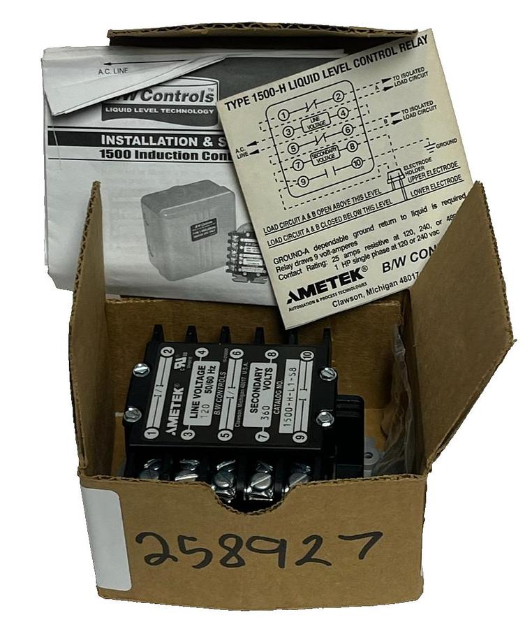 Used NEW Ametek B/W Controls 1500-H-L1-S8-OC-X Liquid Level Control Relay 120V 360V