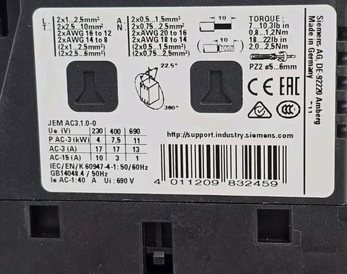 NIB SIEMENS 3RT2025-1BB40 CONTACTOR 3RT20251BB40