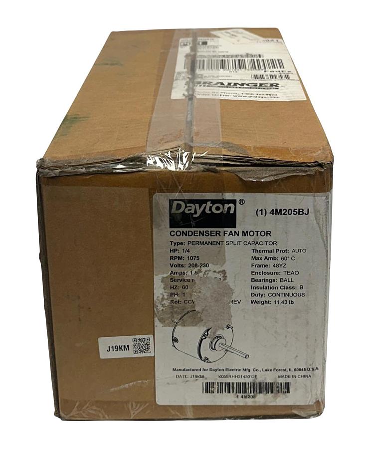 Used DAYTON 4M205BJ PERMANENT SPLIT CAPACITOR CONDENSER FAN MOTOR 1/4HP 208-230V NSMP