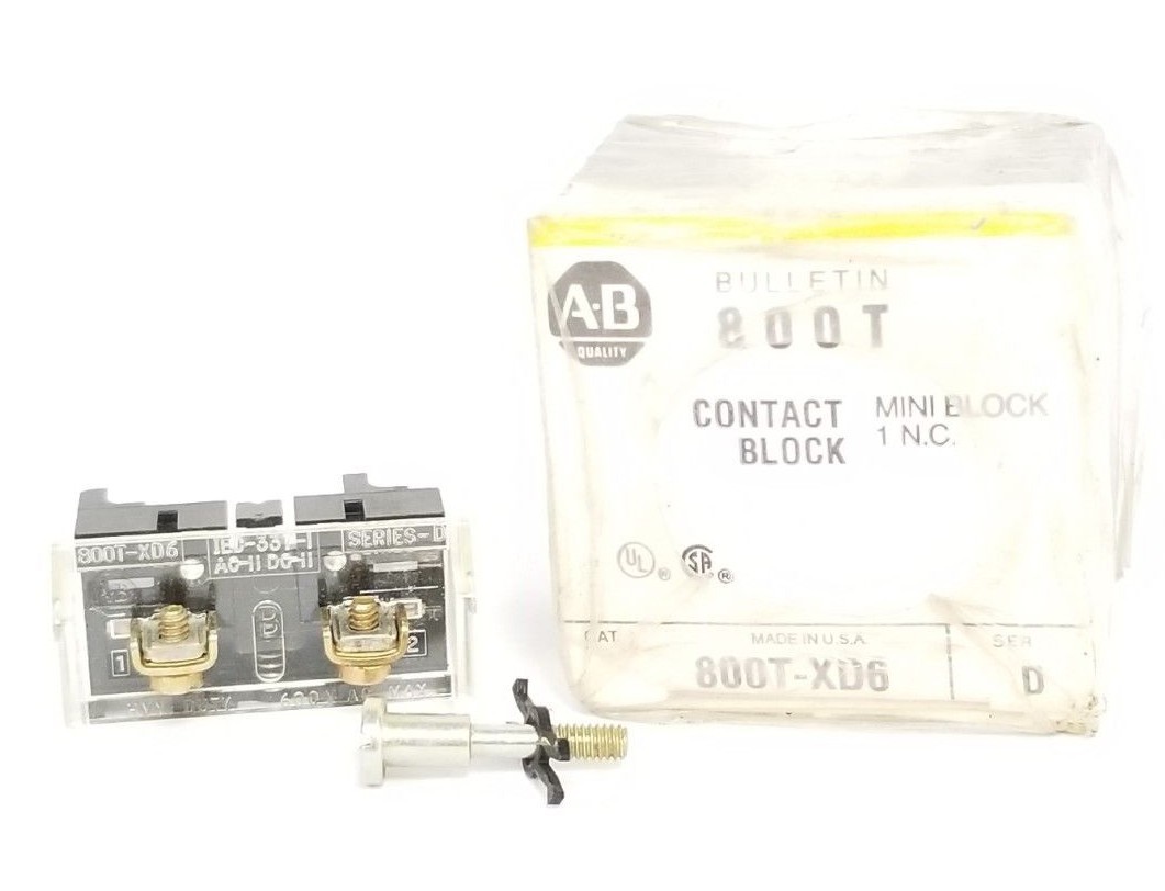 Used NIB ALLEN BRADLEY 800T-XD6 CONTACT BLOCK 800TXD6 SER. D (MISSING SCREW)