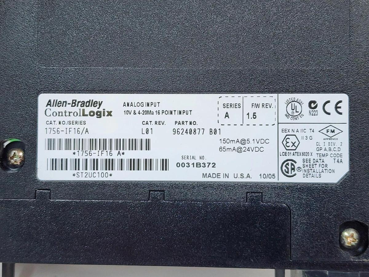 Used ALLEN BRADLEY 1756-IF16 /A CONTROLLOGIX ANALOG INPUT MODULE F/W 1.5 1756IF16