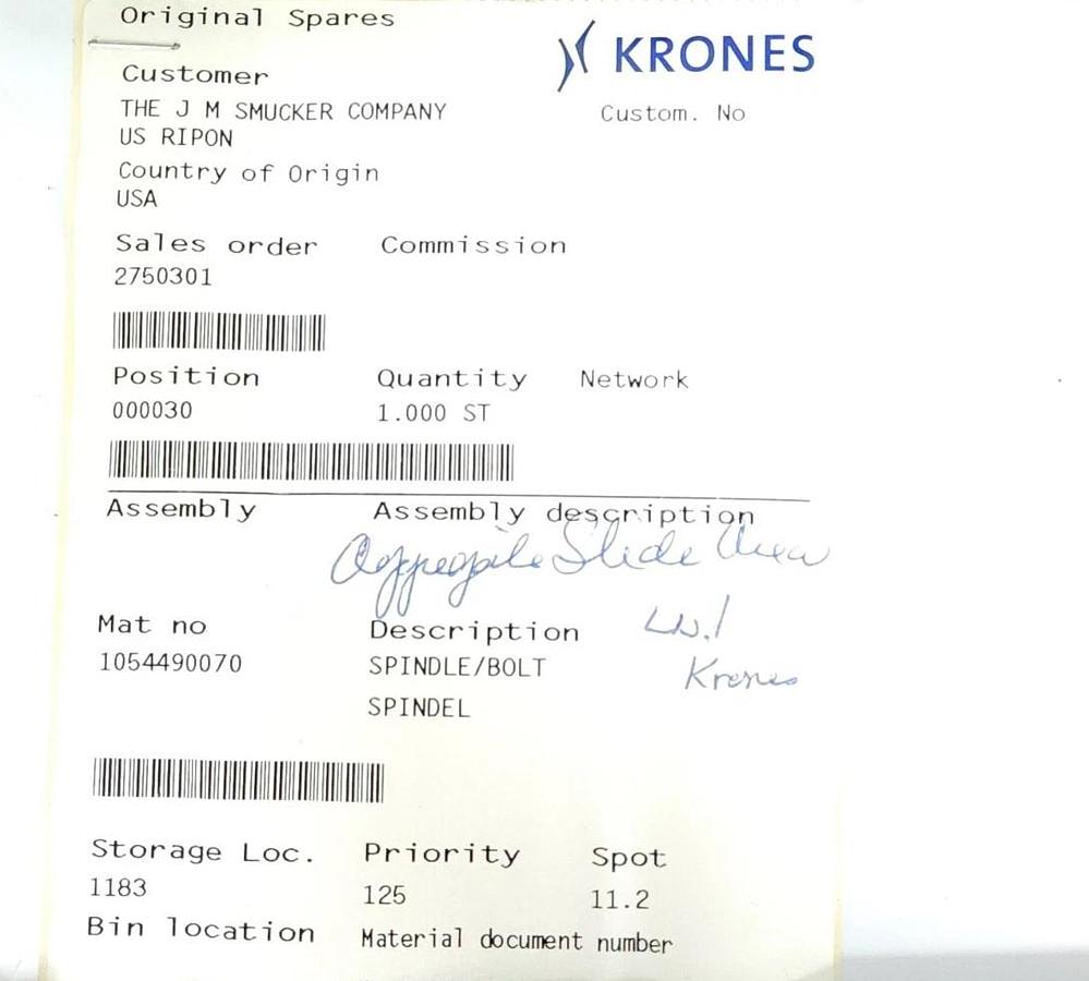 Used NEW KRONES 1-054-49-007-0 SPINDLE BOLT 1054490070