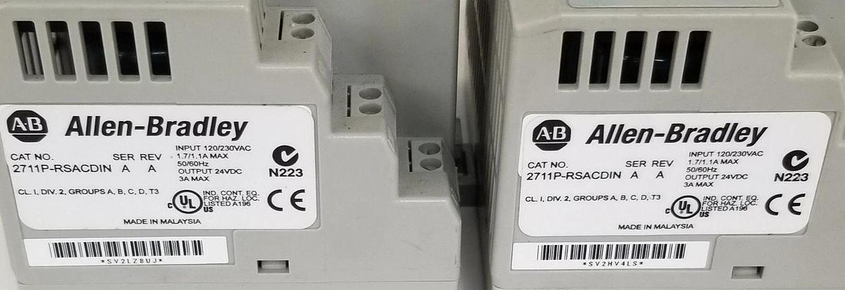 Used LOT OF 2 ALLEN BRADLEY 2711P-RSACDIN POWER SUPPLIES SER A, 24VDC, 2711PRSACDIN