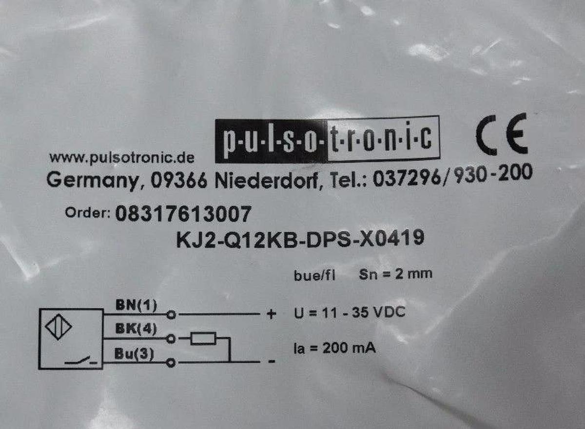 Used NIB PULSOTRONIC KJ2-Q12KB-DPS-X0419 SENSOR KJ2Q12KBDPSX0419, 08317613007