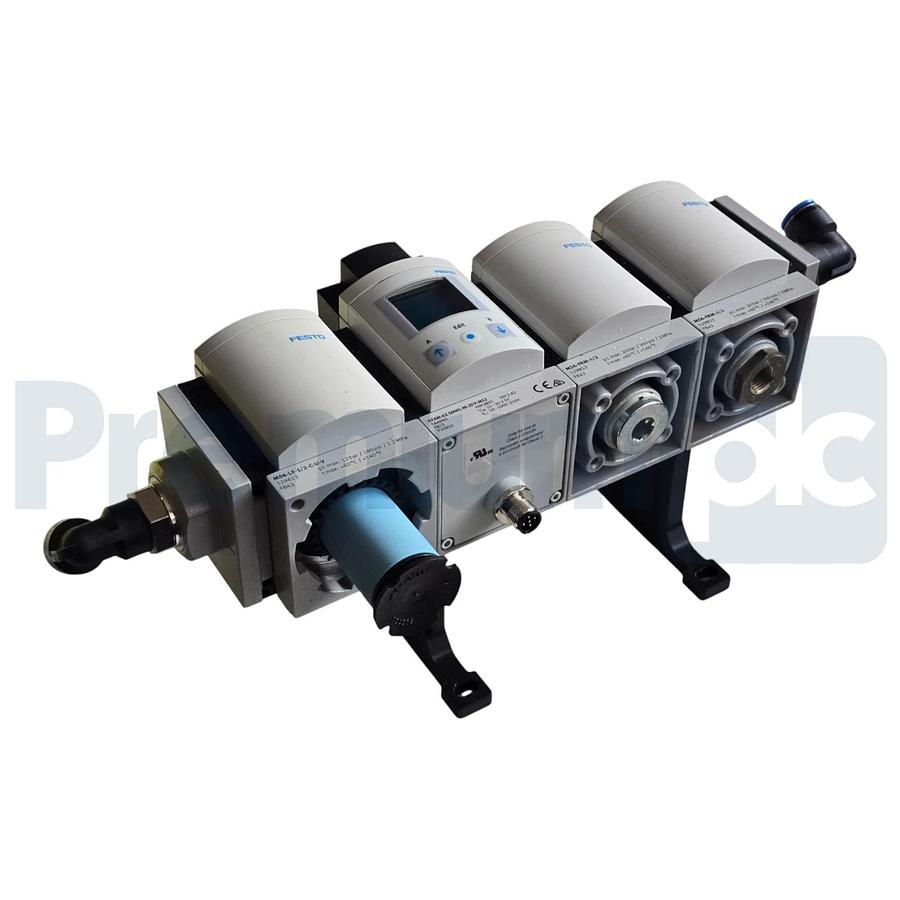Used Festo SFAM-62-5000L-M-2SV-M12 | 564940 Flow Sensor w/MS6-FRM-1/2 Filter & 529853