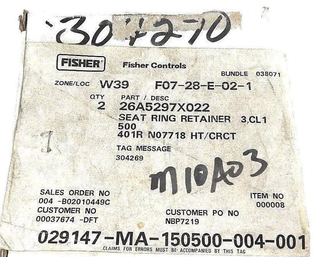 NIB FISHER CONTROLS 26A5297X022 SEAT RING RETINER